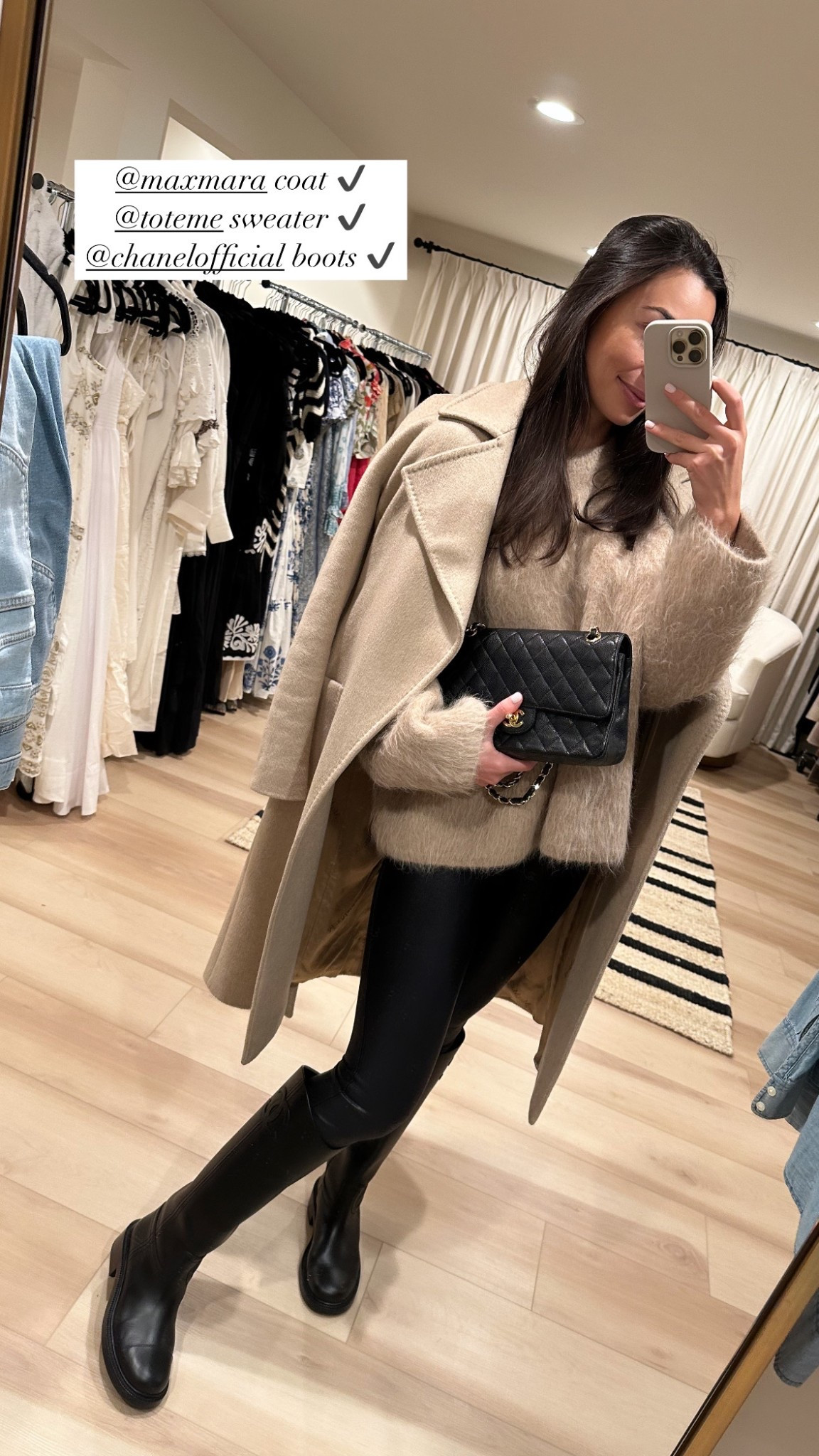 Winter outfit for lunch with my gf. Fuzzy sweater, leggings, cashmere coat, Chanel boots, riding boots. 

#LTKShoeCrush #LTKItBag #LTKSeasonal