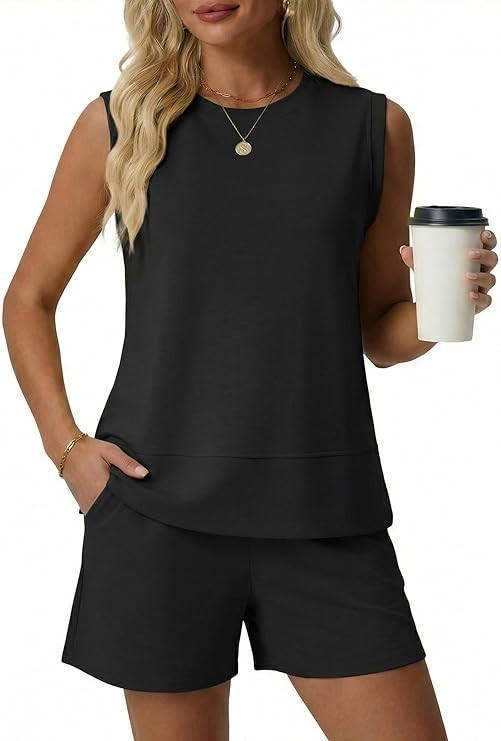 Lepunuo 2 Piece Short Sets for Women Summer Tank Top Matching Shorts Workout Lounge Set Vacation ... | Amazon (US)