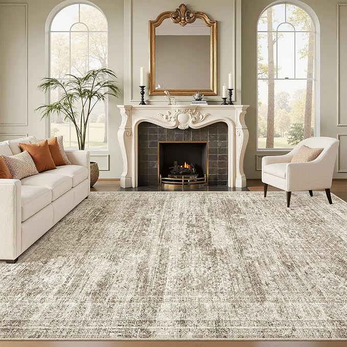 Soalmost 9x12 Area Rugs for Living Room, Non Slip Machine Washable Vintage Rugs, Low Pile Lightwe... | Amazon (US)