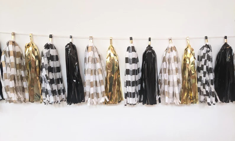 New Year's Eve Tassel Garland: Black & Gold Party Decor | Etsy (US)