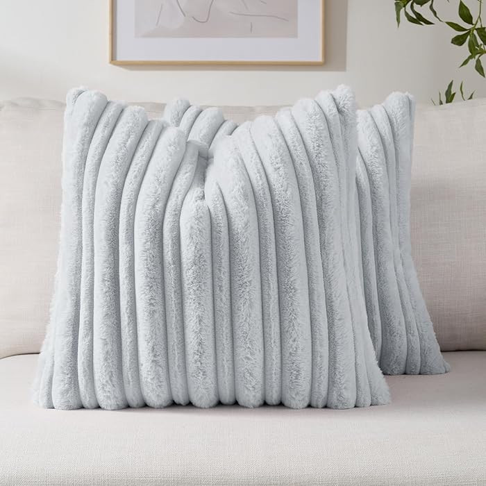 FUTEI Light Blue Decorative Throw Pillow Covers 22x22 Inch Set of 2,Soft Fluffy Faux Rabbit Fur T... | Amazon (US)