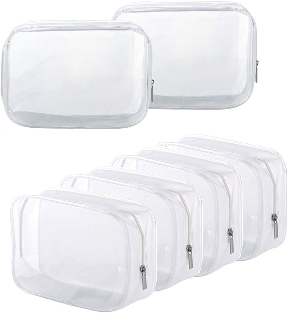 6 Pack Clear Toiletry Carry Pouch with Zipper Portable Plastic Waterproof Cosmetic Bag TSA Approv... | Amazon (US)