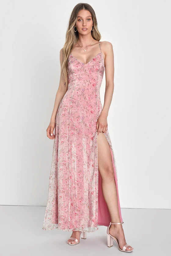 Forever Dreamy Pink Floral Organza Backless Maxi Dress | Lulus