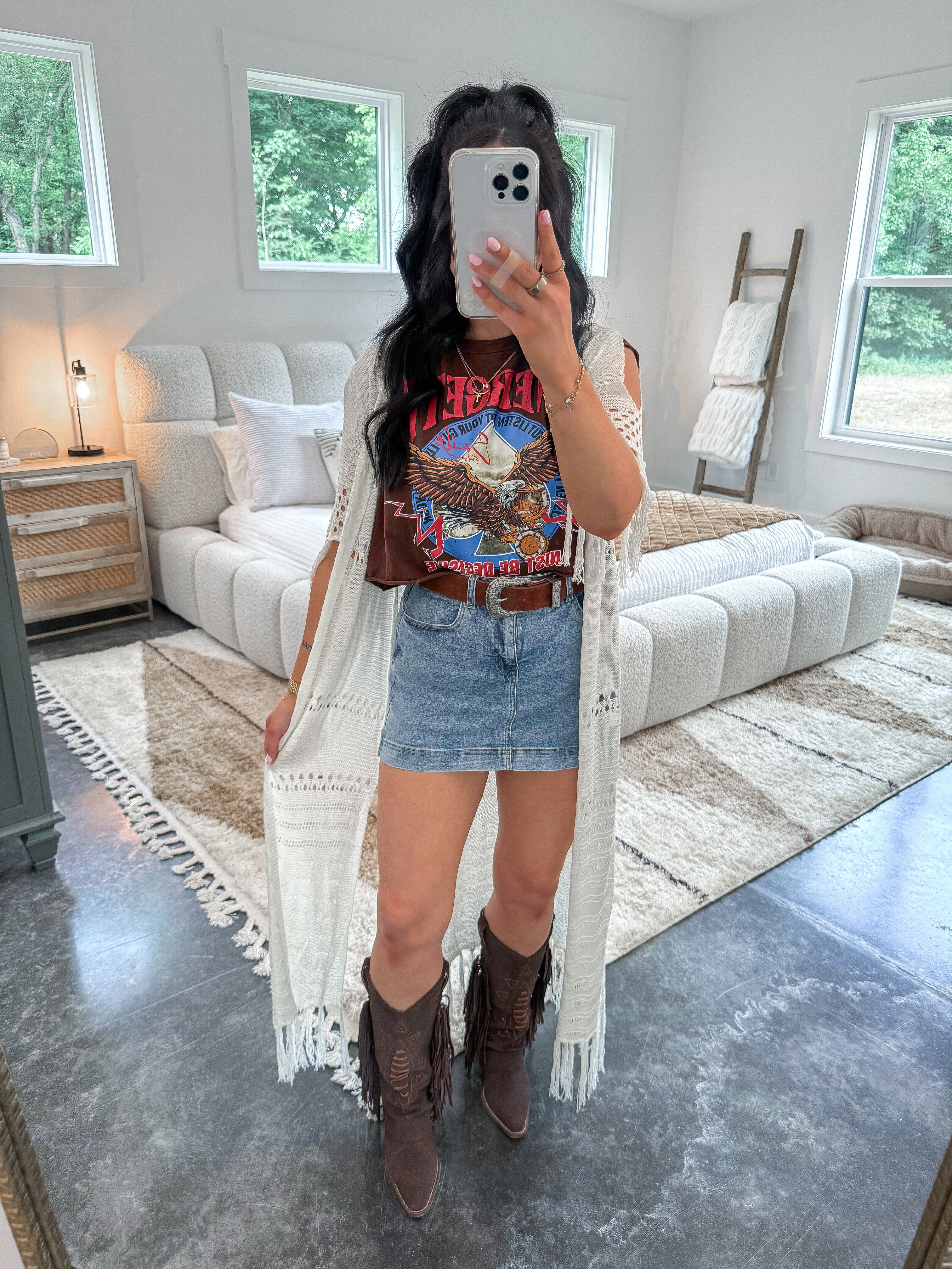 Graphic Tee - small
Belt - small
Bralette - medium
Skort - small

*I also linked alternative duster options in case mine sells out! 

This fringe duster and fringe cowgirl boots combo is giving boho vibes & I'm here for it! 👏🏼 I have styled this graphic tee SO MANY TIMES (one of my favorites - have it in 4 colors!) I paired it with this denim skort (so stretchy and comfortable with great booty coverage!), added this brown suede western belt & finished the look with my new chocolate brown fringe cowgirl boots & this fringe duster! 🤎 This is the perfect country concert or summer nashville outfit! 



 

 

#LTKFindsUnder50 #LTKShoeCrush #LTKFindsUnder100