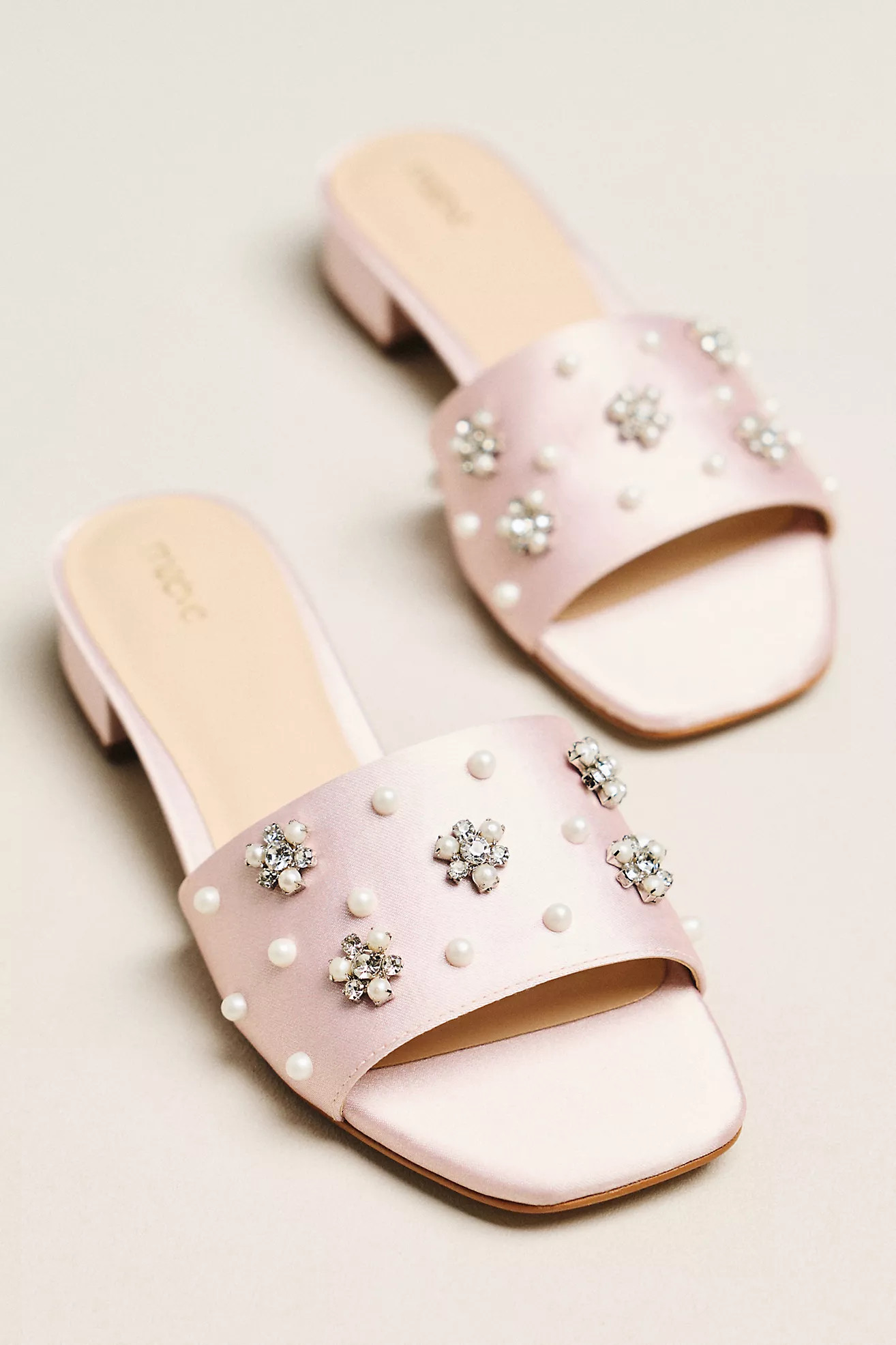 Satin Embellished Slide Sandals | Anthropologie (US)
