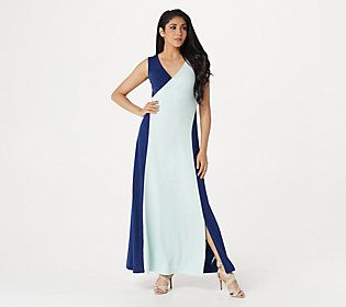 Du Jour Petite Sleeveless Color-Blocked Knit Maxi Dress | QVC