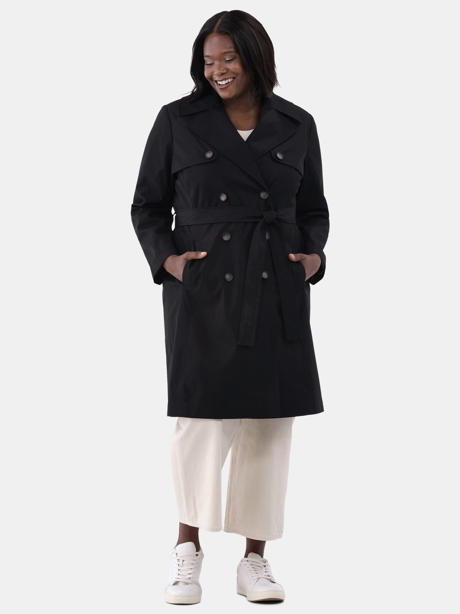 Time and Tru Double Breasted Trench Coat, Women's and Women’s Plus | Walmart (US)