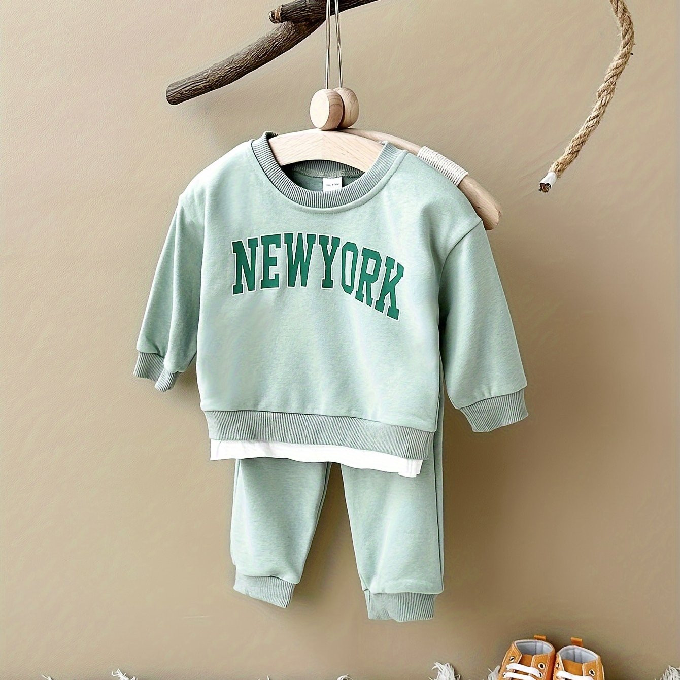 Baby's New York Print Faux Two piece Sweatshirt Casual Pants - Temu | Temu Affiliate Program