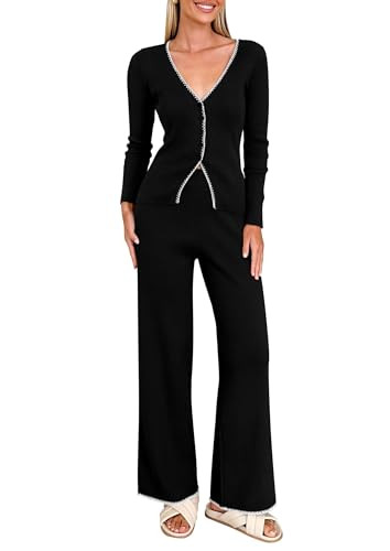 PRETTYGARDEN Women's 2 Piece Outfits 2024 Fall Knit Lounge Sets Long Sleeve Buttons Sweater Tops ... | Amazon (US)