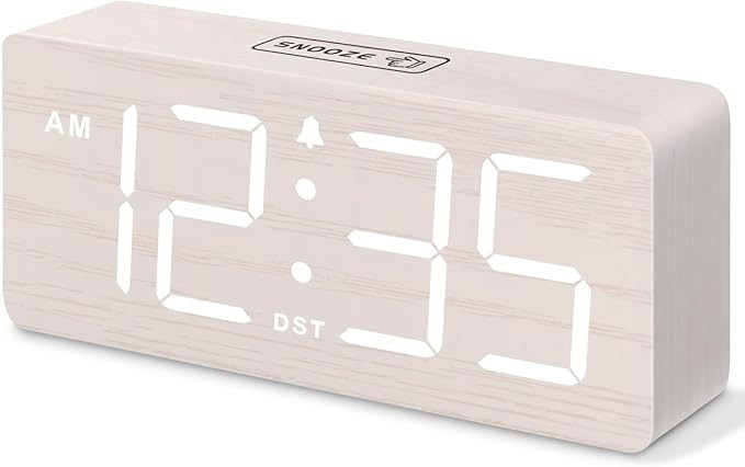 DreamSky Wooden Digital Alarm Clock for Bedroom - Desk Clock for Living Room with Large Numbers, ... | Amazon (US)