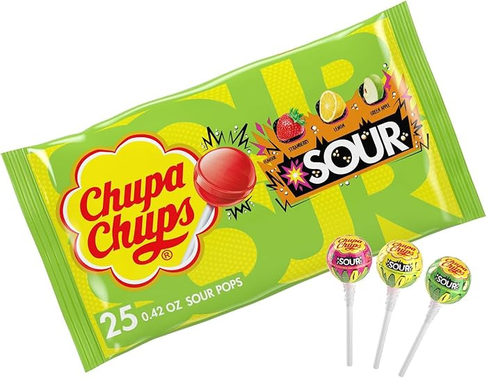 Chupa Chups SOUR Lollipops, Variety Pack, Lemon, Strawbery & Apple Flavored, Individually Wrapped... | Amazon (US)