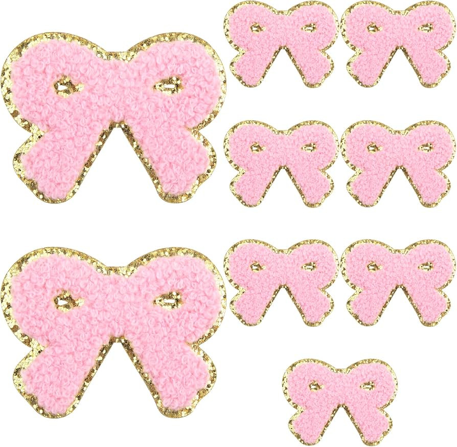 HINZIC 9PCS 2.83 inch Pink Bow Chenille Patches, Self Adhesive Cute Bowknot Embroidered Appliques... | Amazon (US)