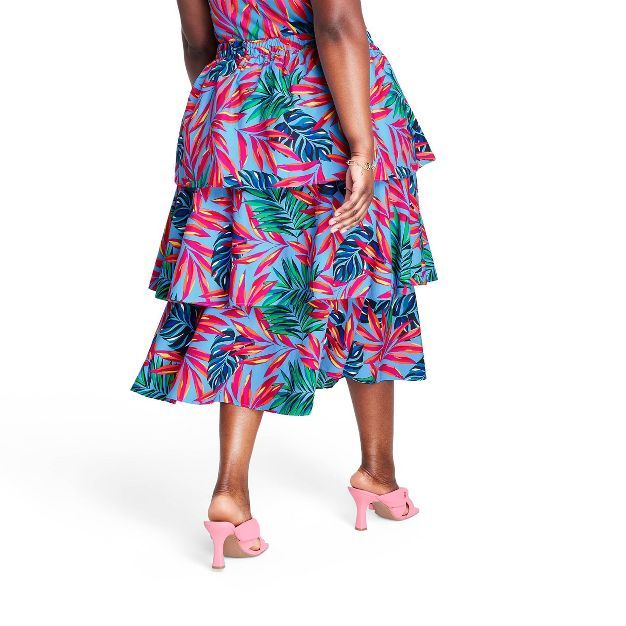 Women's Tropical Print Tiered Midi Skirt - Tabitha Brown for Target Blue/Pink | Target