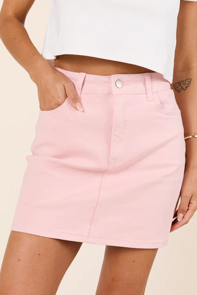 Isabella Blush Pink Denim Skirt | Pink Lily