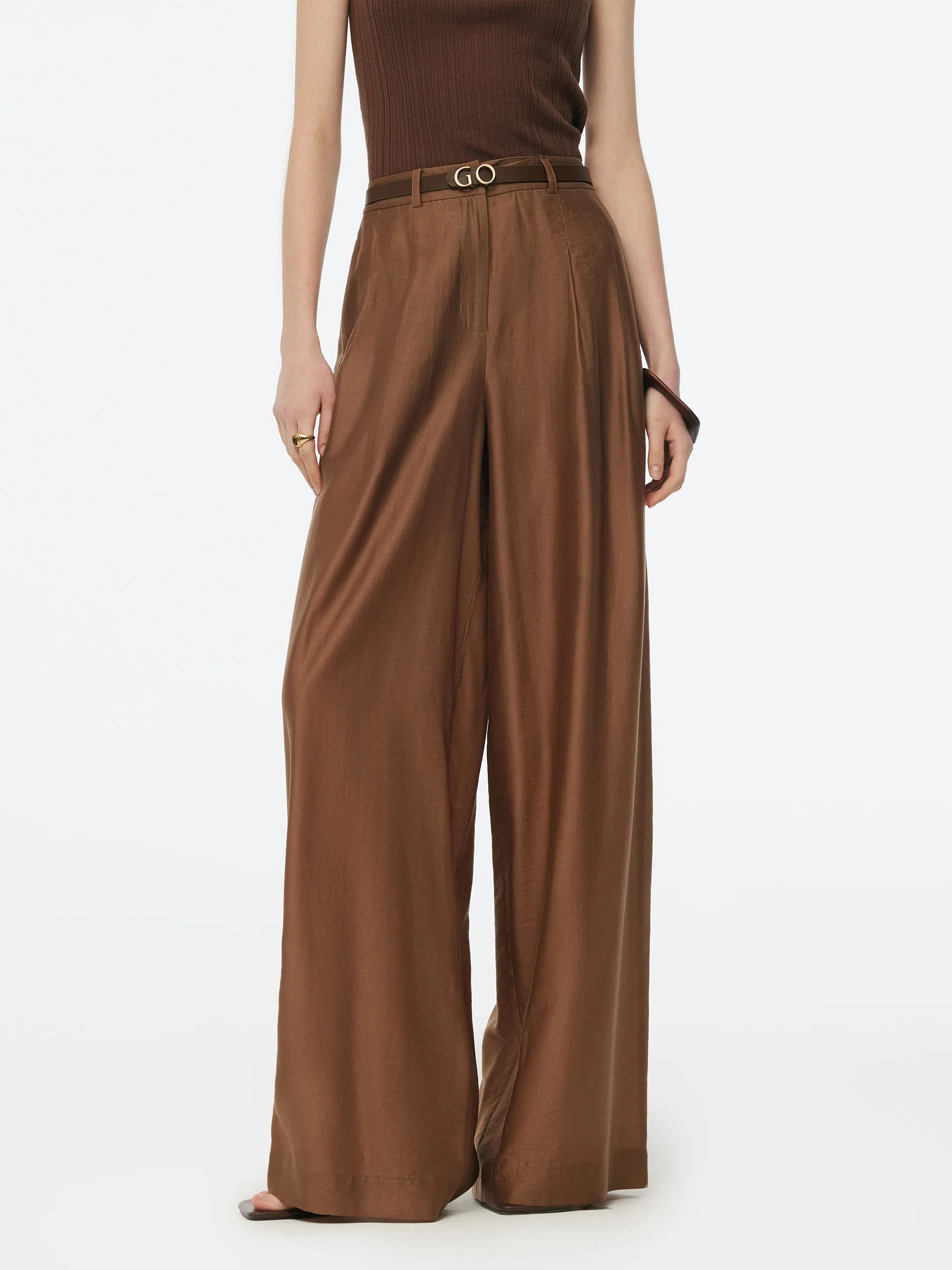 Tencel-Mischung Damen weite Hose mit GO Buchstaben Lederg\u00fcrtel | GOELIA
