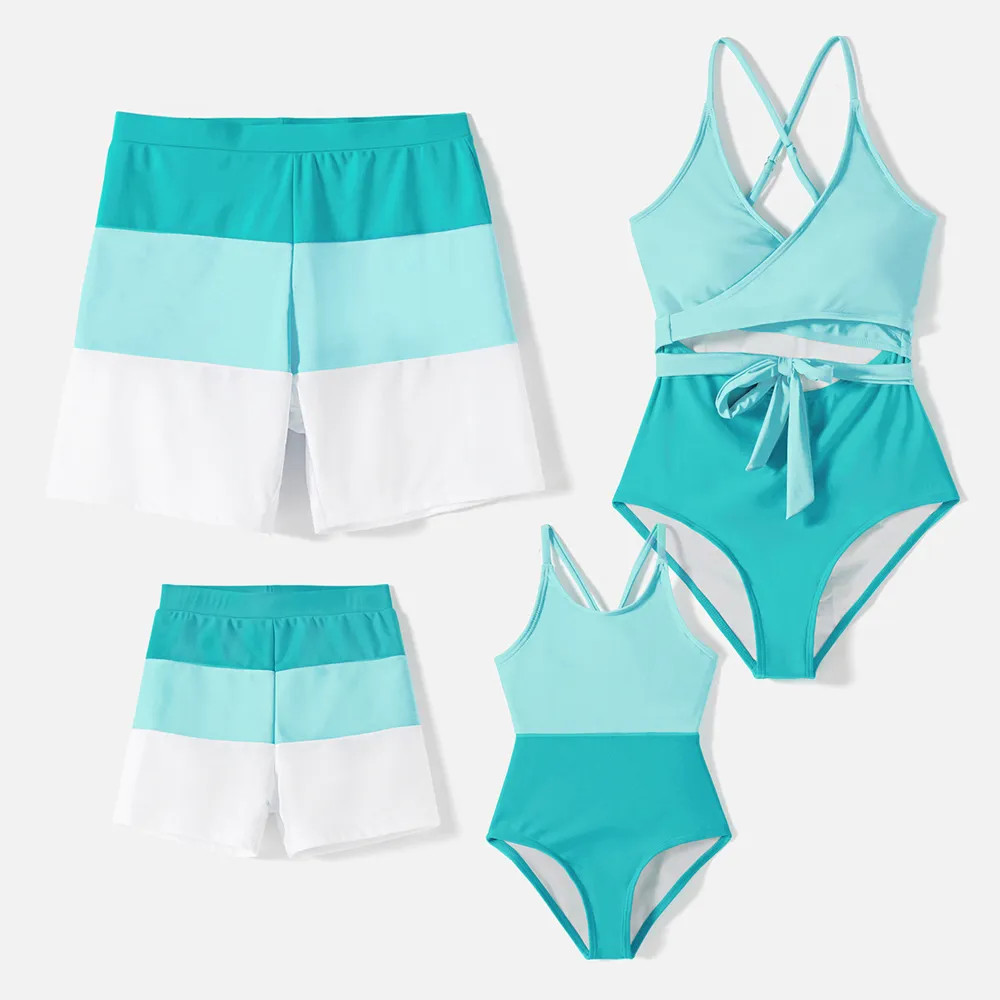Family Matching Colorblock Self Tie One-piece Swimsuit and Swim Trunks | PatPat