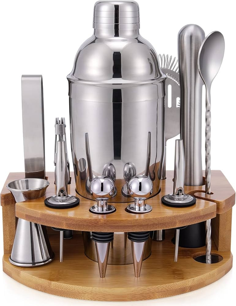 Bartender Kit with Bamboo Stand, 12 Piece 25oz Cocktail Shaker Set with All Essential Bar Tools S... | Amazon (US)