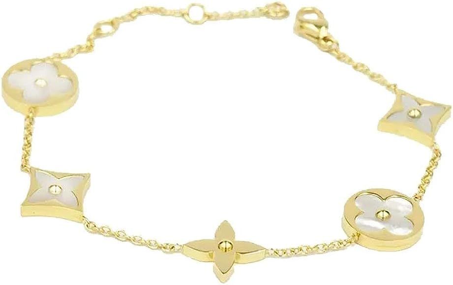 18k Gold White Shell Clover Women's Chain Bracelet | Amazon (US)