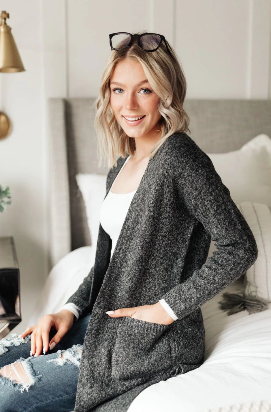 One Of The Girls Cardi In Charcoal | Peppered with leopard