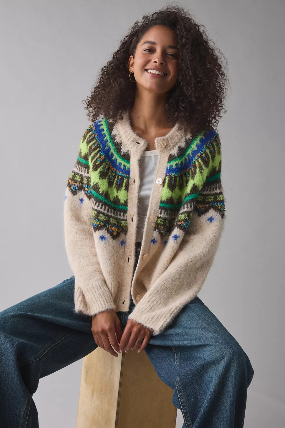 BDG Becca Fair Isle Brushed Knit Oversized Cardigan | Urban Outfitters (US and RoW)