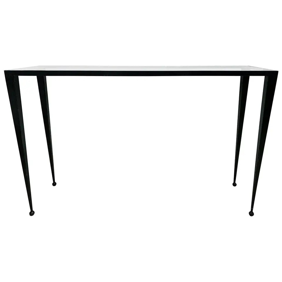 Modern Pavia Glass Console with Natural Steel Legs by Ercole Home | 1stDibs