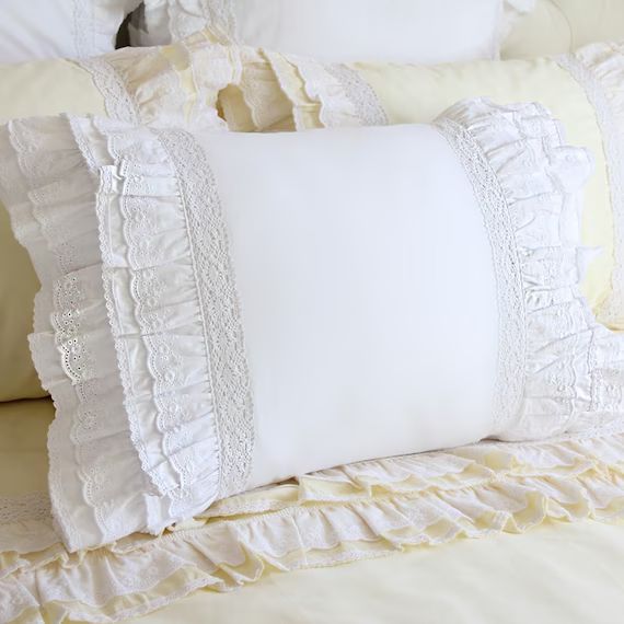 White Cotton Ruffle Cotton Eyelet Lace Pillow Sham Pillowcase | Etsy | Etsy (US)