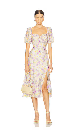 Lace Trimmed Milkmaid Dress in Purple Floral | Revolve Clothing (Global)