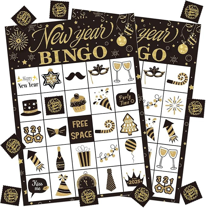 24 Players New Year Bingo Game Cards New Years Party Game for Family Friends Large Group New Year... | Amazon (US)