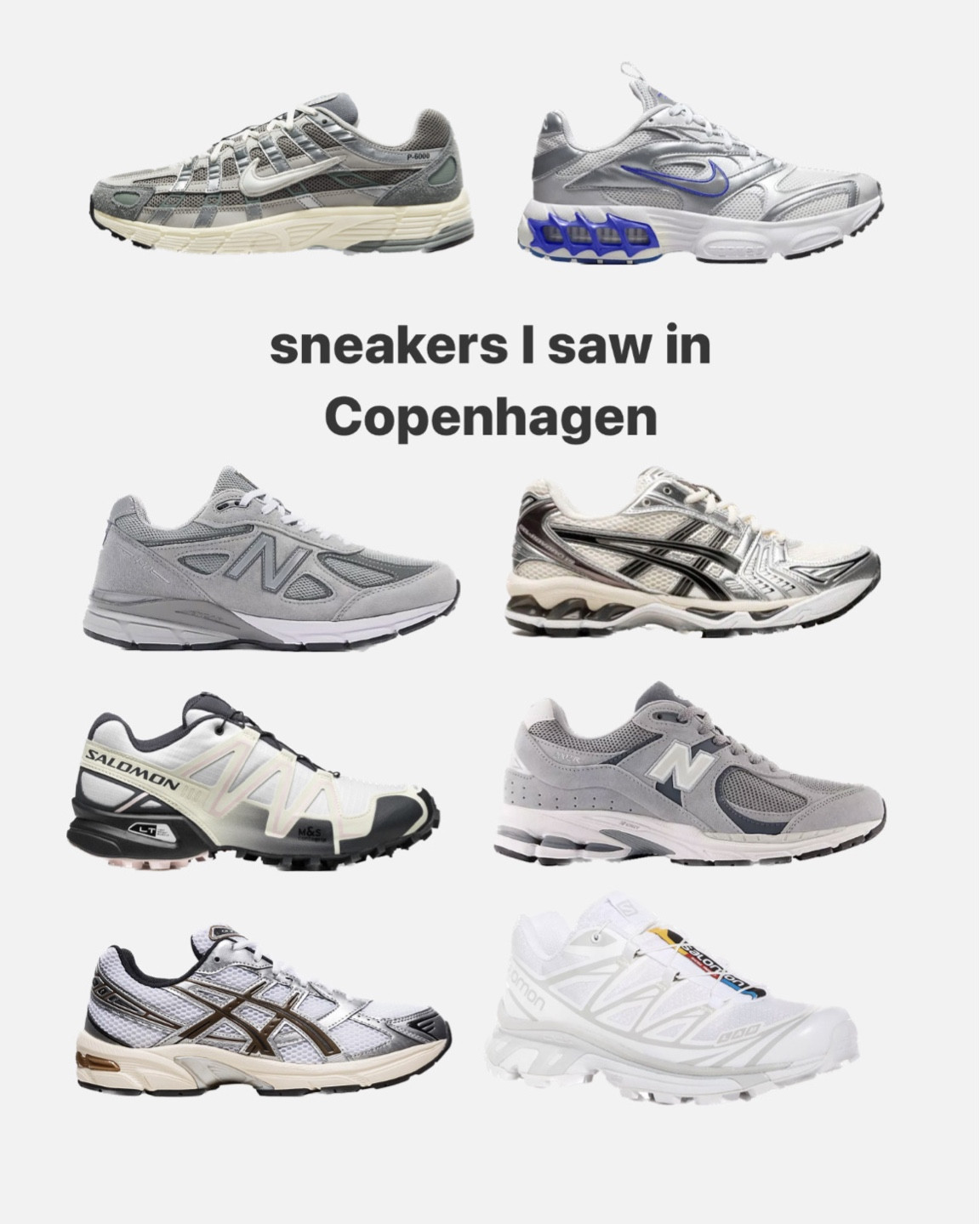 The most common sneakers I saw during my trip to Copenhagen! Lots of Nikes, ASICS, Salomons, and of course New Balances