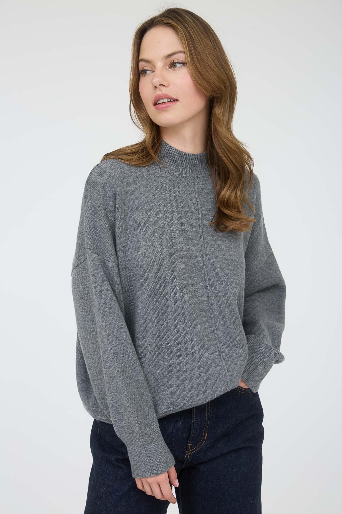 Grey Front Seam Mock Neck Sweater | PinkBlush Maternity