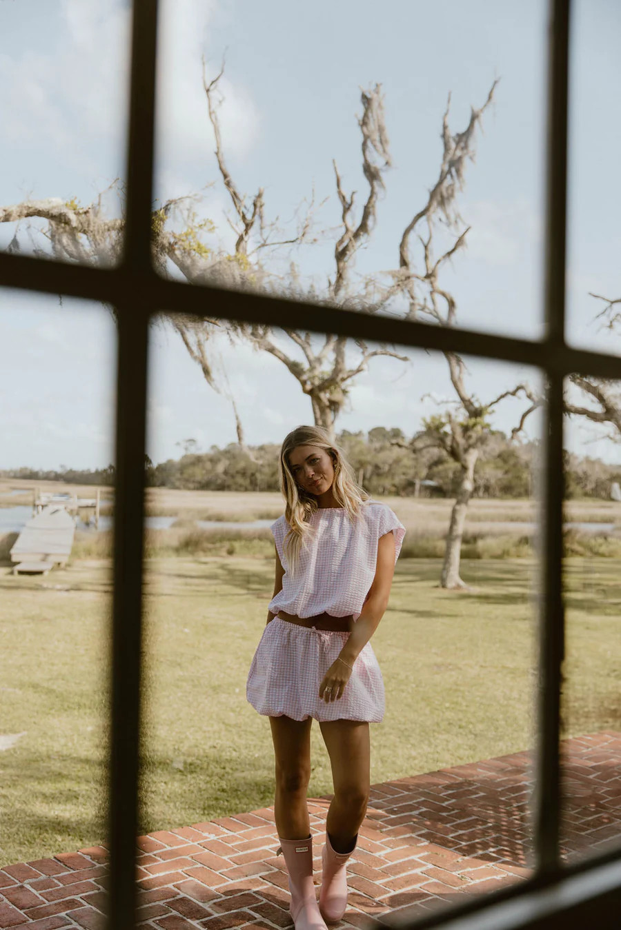Ember Seersucker Crop Top and Balloon Skirt Set - Pink | Fancyd Boutiqe