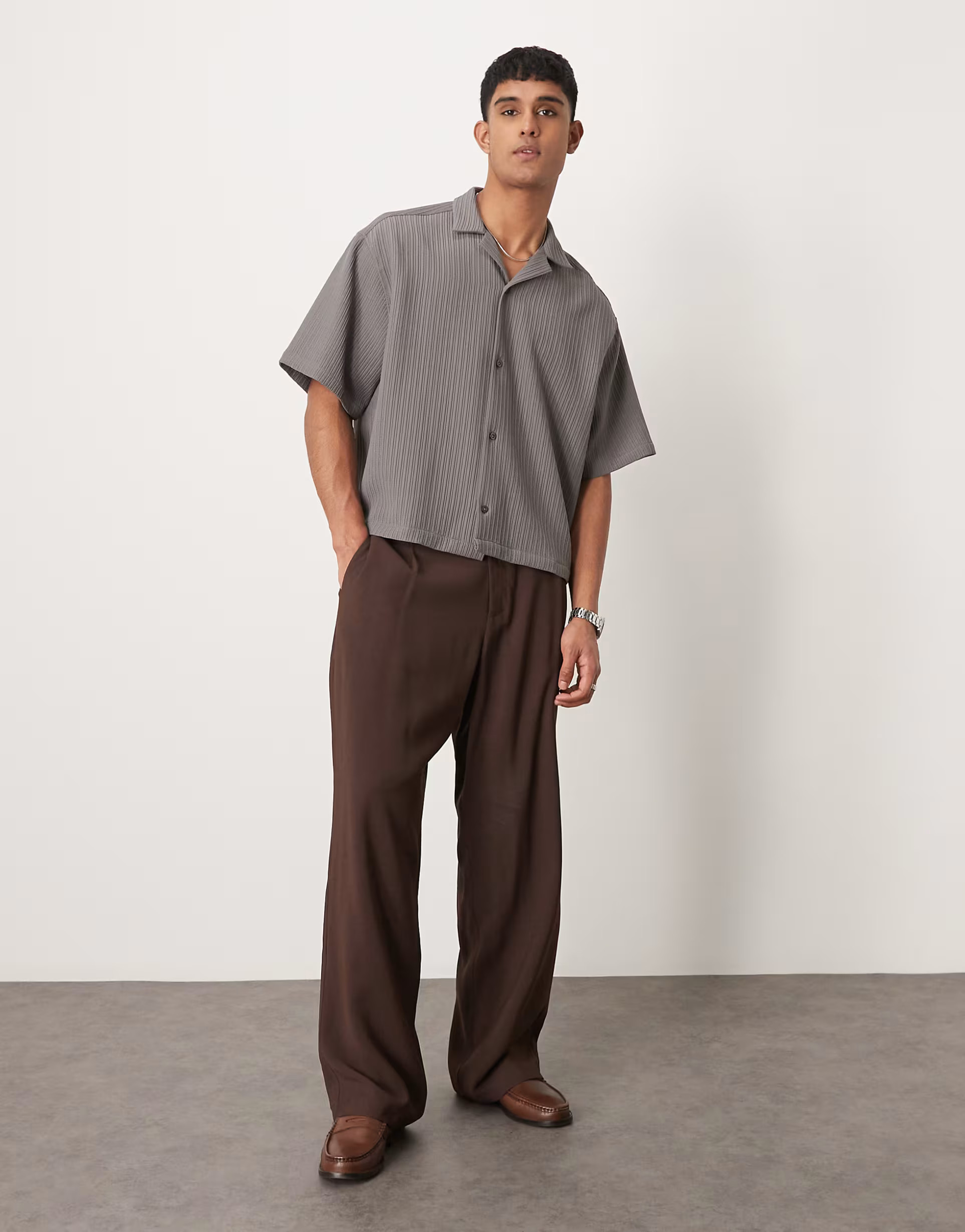 ASOS DESIGN wide leg smart trousers with pleats in brown | ASOS (Global)