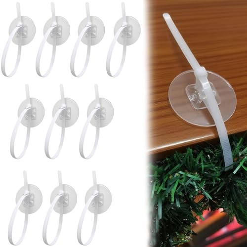 10 Pieces Christmas Garland Hangers Ties for Mantle Fireplace Stairway Adjustable Transparent Garland Hooks and Ties Xmas Garland Wreath Stocking Holder for Front Door Porch Holiday Decoration | Amazon (US)