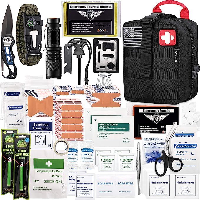EVERLIT 250 Pieces Survival First Aid Kit IFAK Molle System Compatible Outdoor Gear Emergency Kit... | Amazon (US)