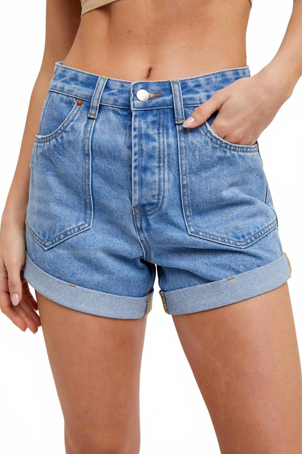 Western Pocket Denim Shorts In Light Wash | Shop Simon