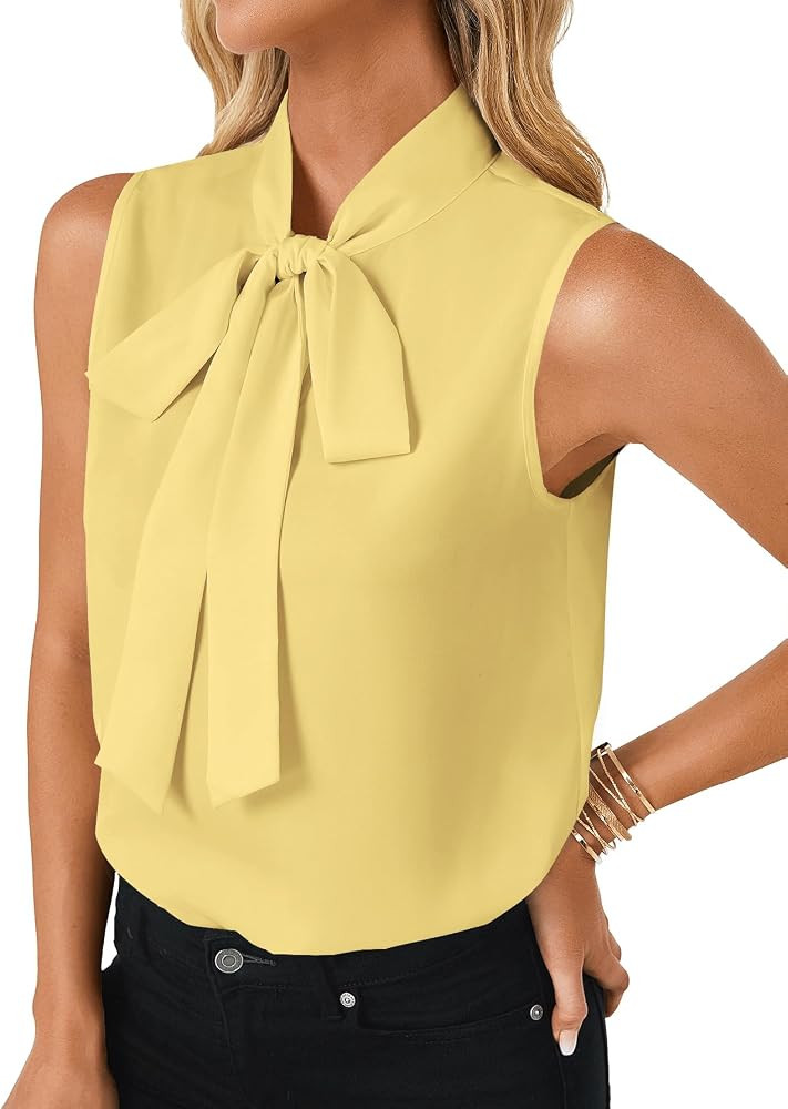 LYANER Women's Bow Tie Mock Neck Blouse Sleeveless Business Casual Tank Shirt Dressy Work Tops | Amazon (US)