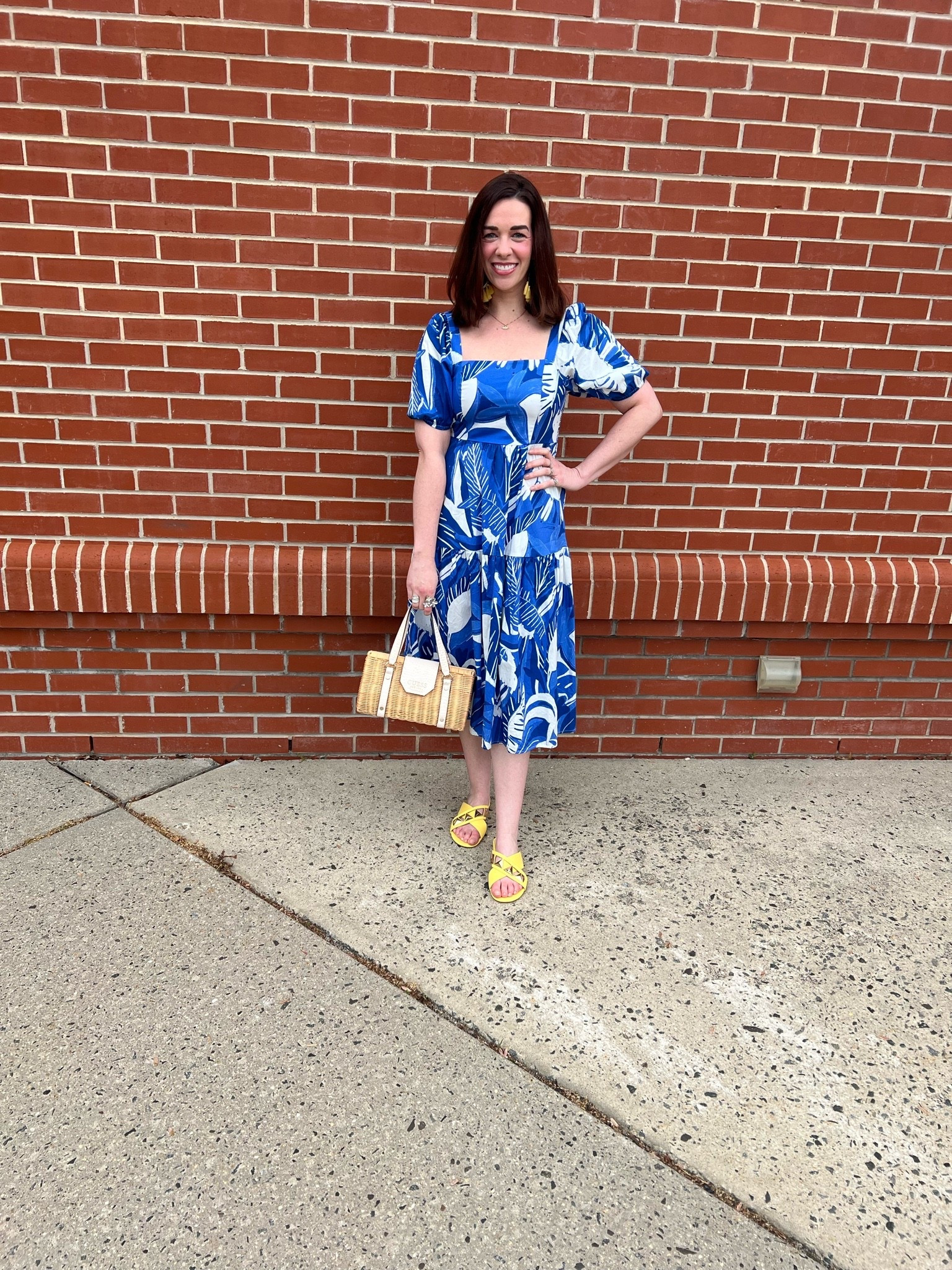 Blue and white dress (s). Yellow studded sandals (8.5). #dress #dresses #bluedress #blueandwhitedress #sandals #yellowsandals #studdedsandals #purse #strawpurse #summerdress #summeroutfit #summeroutfits 
summer outfits
summer dresses

#LTKootd #LTKSeasonal