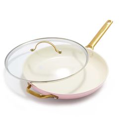 Reserve Ceramic Nonstick 12" Frypan with Helper Handle and Lid | Blush with Gold-Tone Handles | GreenPan