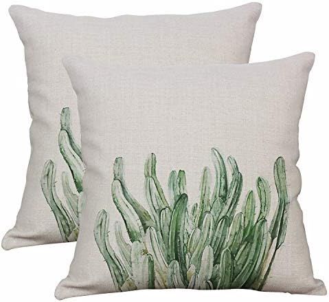 YeeJu Set of 2 Green Plant Throw Pillow Covers Decorative Cotton Linen Cushion Cover Outdoor Sofa Ho | Amazon (US)
