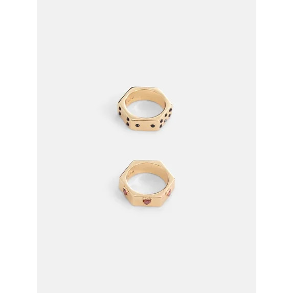 Free Assembly Women's Goldtone Hexagon Ring with Cubic Zirconia Set, 2-Piece, Size 7 | Walmart (US)