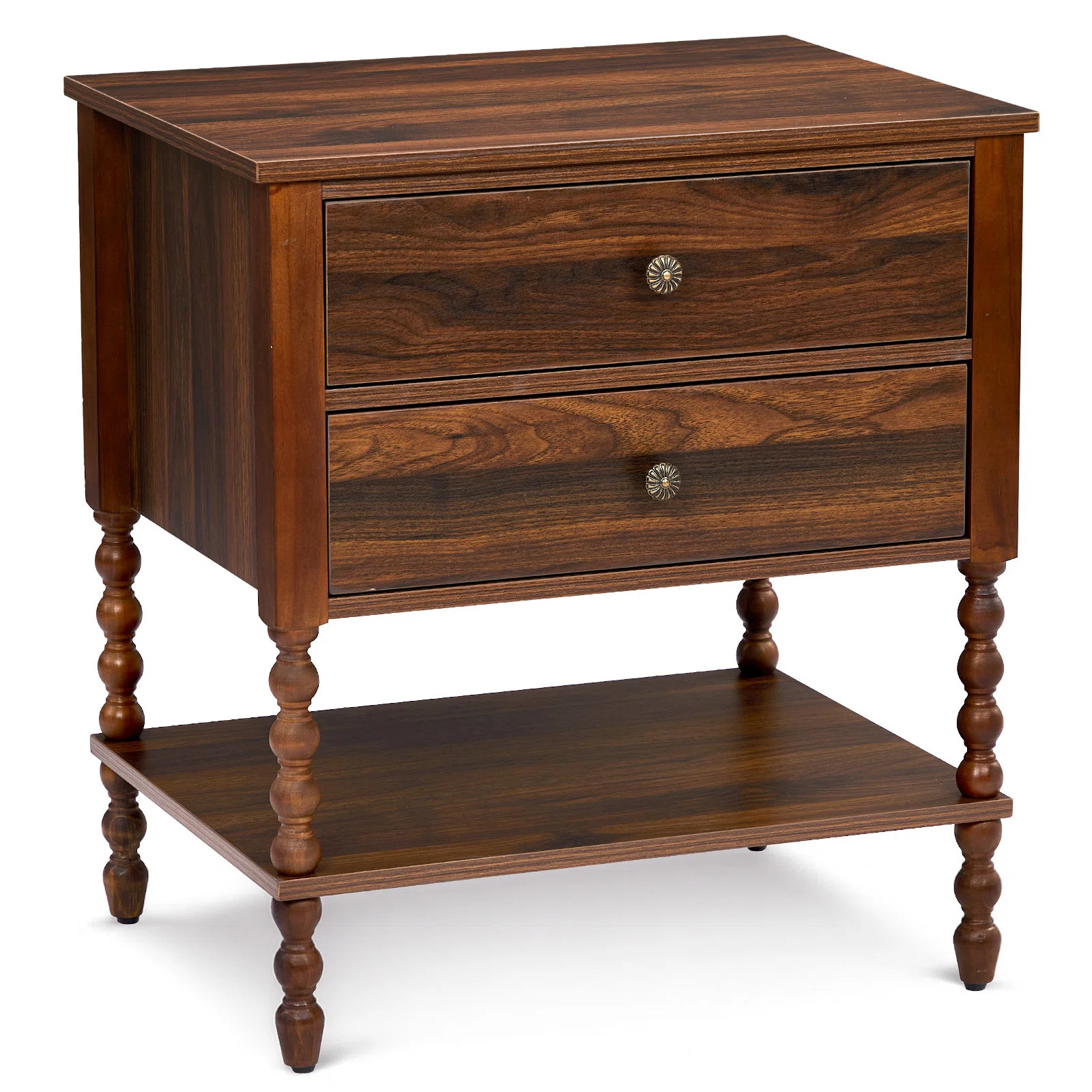 Brown Mid-Century Modern 2 Drawers + 1 Shelf Solid Wood Legs 24 Inches Nightstand | Wayfair North America