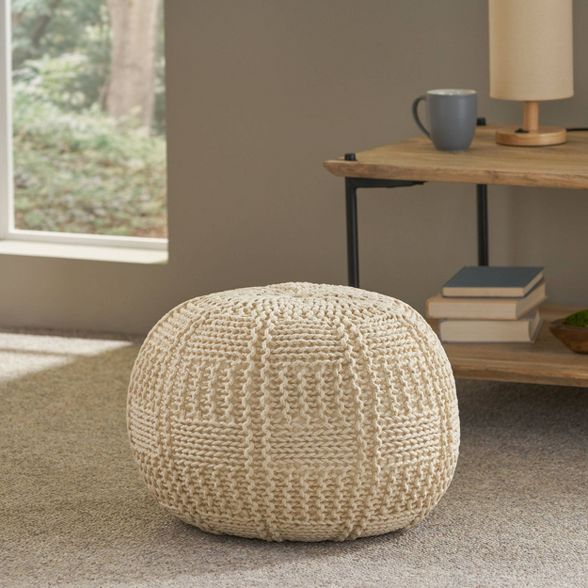 Hortense Modern Knitted Cotton Round Pouf - Christopher Knight Home | Target