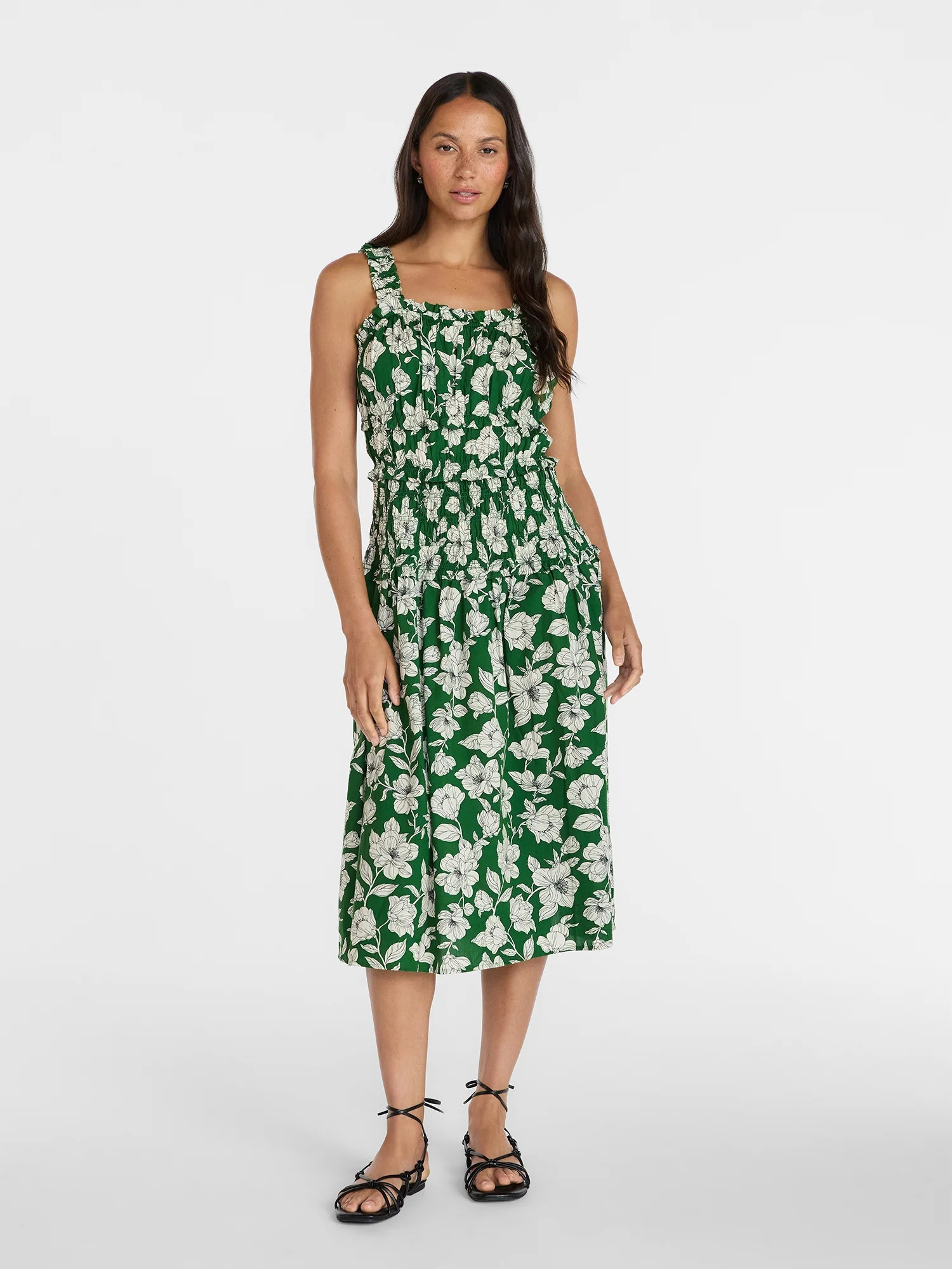 Time and Tru Women's and Women's Plus Sleeveless Smocked Peasant Midi Dress, Sizes XS-4X - Walmar... | Walmart (US)