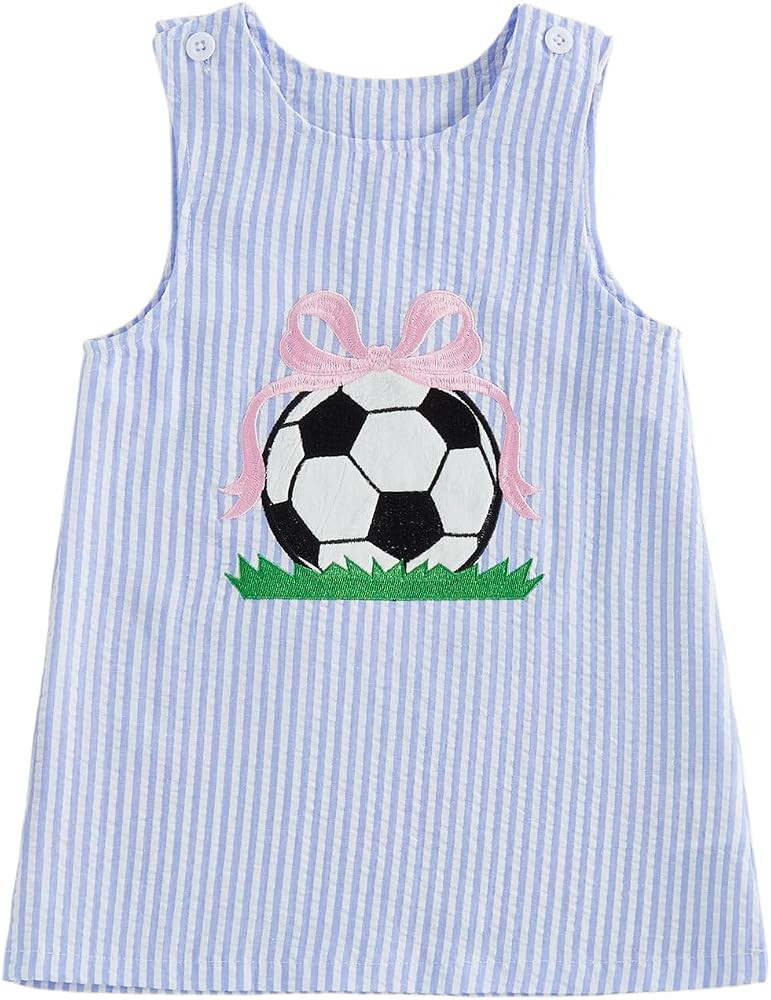 Toddler Baby Girl Outfit Golf Cart Bow Embroidery Striped Tank Dress Sleeveless A-Line Dress Infa... | Amazon (US)