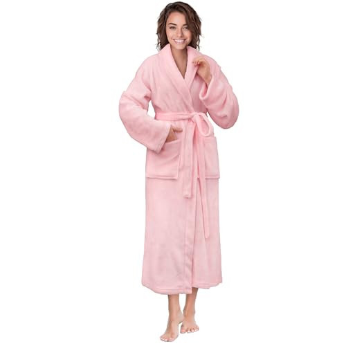 PAVILIA Pink Women Robe Fleece Plush Soft, Fluffy Fuzzy Cozy Warm Lightweight Bathrobe, Shower Spa House Long Robe for Women, L/XL | Amazon (US)