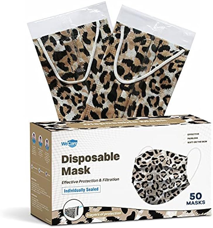 WeCare Disposable Face Mask Individually Wrapped - 50 Pack, Printed Masks - 3 Ply | Amazon (US)