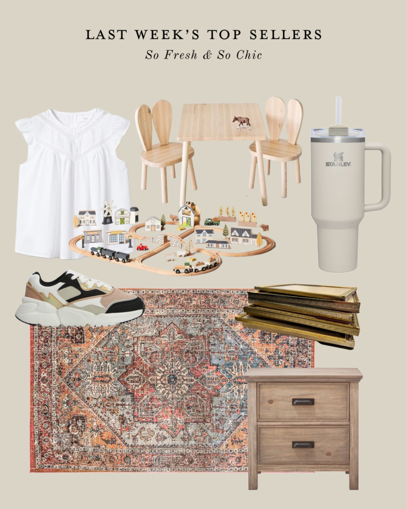 Here’s what you loved last week!
-
Etsy - Target - Rugs USA - Stanley cup - Mango Kids - tween girls sneakers - tween girls top - vintage medallion area rug - neutral Hearth and Hand Stanley cup beige - vintage gold frames - Montessori table and chairs set - Hearth and Hand wooden train tracks set - kids toys - kids Christmas gift idea 

#LTKfamily #LTKhome #LTKkids