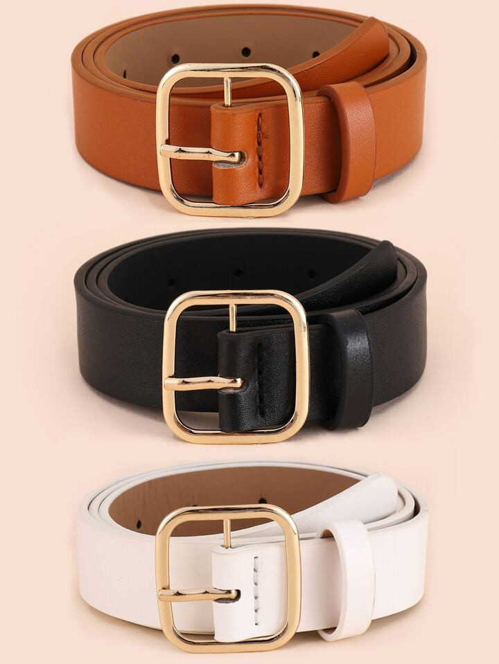 3pcs Women Metal Square Buckle Casual Belt For Daily Life | SHEIN