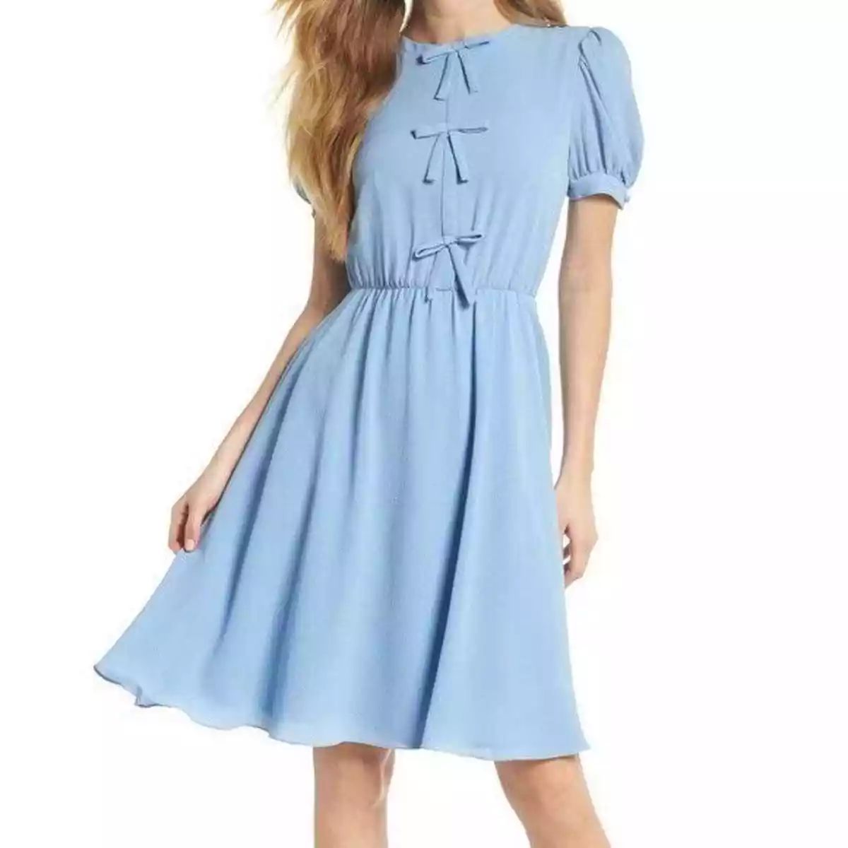 GAL MEETS GLAM Sz 16 Blue Bow Detail Puff Sleeve Dress NWT Ellie | eBay US