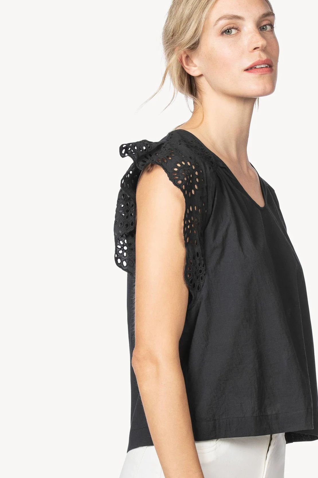 V-Neck Tank with Eyelet Sleeve | Lilla P